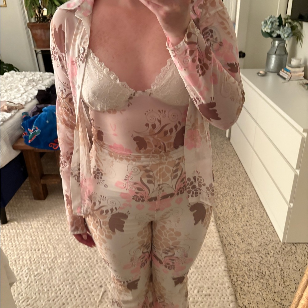 Princess Polly Cream and Pink Button Down Shirt